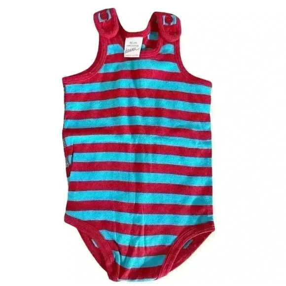 Vintage Hanna Andersson Sweden Red Blue Striped Tank One Piece Size 80 cm 2T - Picture 1 of 3